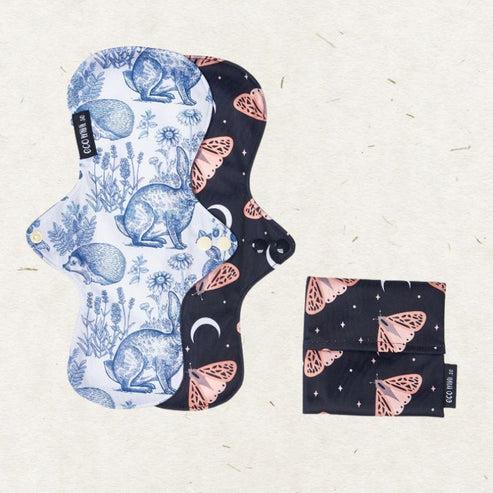 Eco Mini Contour Cloth Pad Set with Wrapper Bag - Day / Medium Flow-Cloth Sanitary Pads-Eco Mini-Midnight Moth-The Nappy Market
