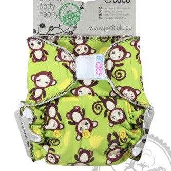 Petit Lulu Maxi Night Nappy Fluffy Organic Velcro-Fitted Nappy-Petit Lulu-Monkey Business-The Nappy Market