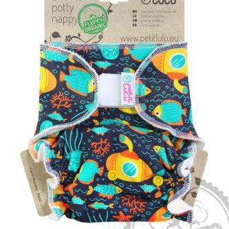 Petit Lulu Maxi Night Nappy Fluffy Organic Velcro-Fitted Nappy-Petit Lulu-Yellow Submarine-The Nappy Market