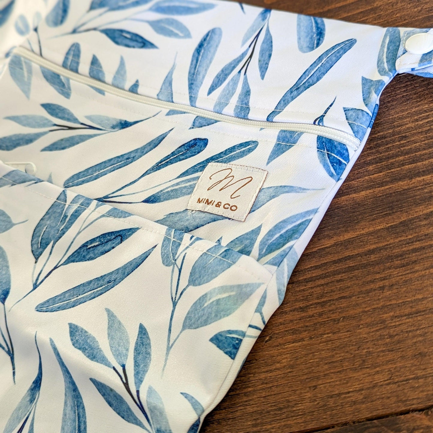 Mimi & Co Double Zip Large Wet Bag Blue Leaves-Wet Bag-Mimi & Co-The Nappy Market