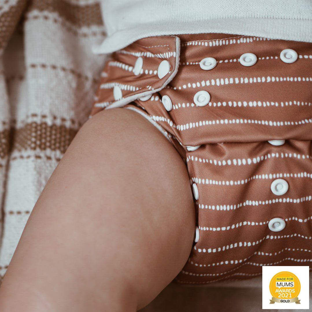 Modern Cloth Nappy Pearl Pocker All in One Nappy Dunne-All In One Nappy-Modern Cloth Nappy-White with Tan-The Nappy Market