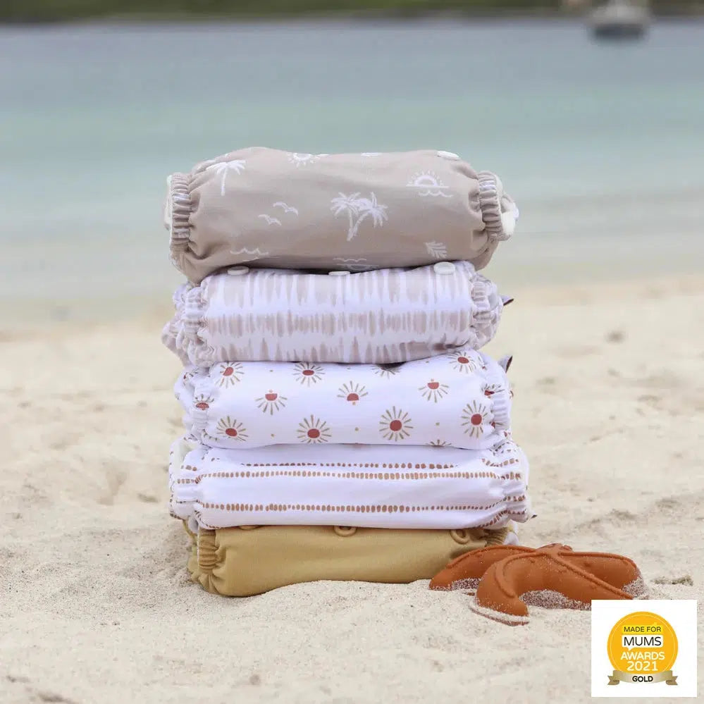 Modern Cloth Nappy Pearl Pocker All in One Nappy Dunne-All In One Nappy-Modern Cloth Nappy-White with Tan-The Nappy Market