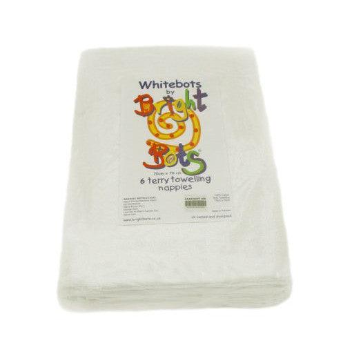 Whitebots Multi Packs White Terry Squares 70cm JUNIOR (PREORDER - Shipping 15th Jan)-Flat Nappy-Bright Bots-6 Pack-The Nappy Market
