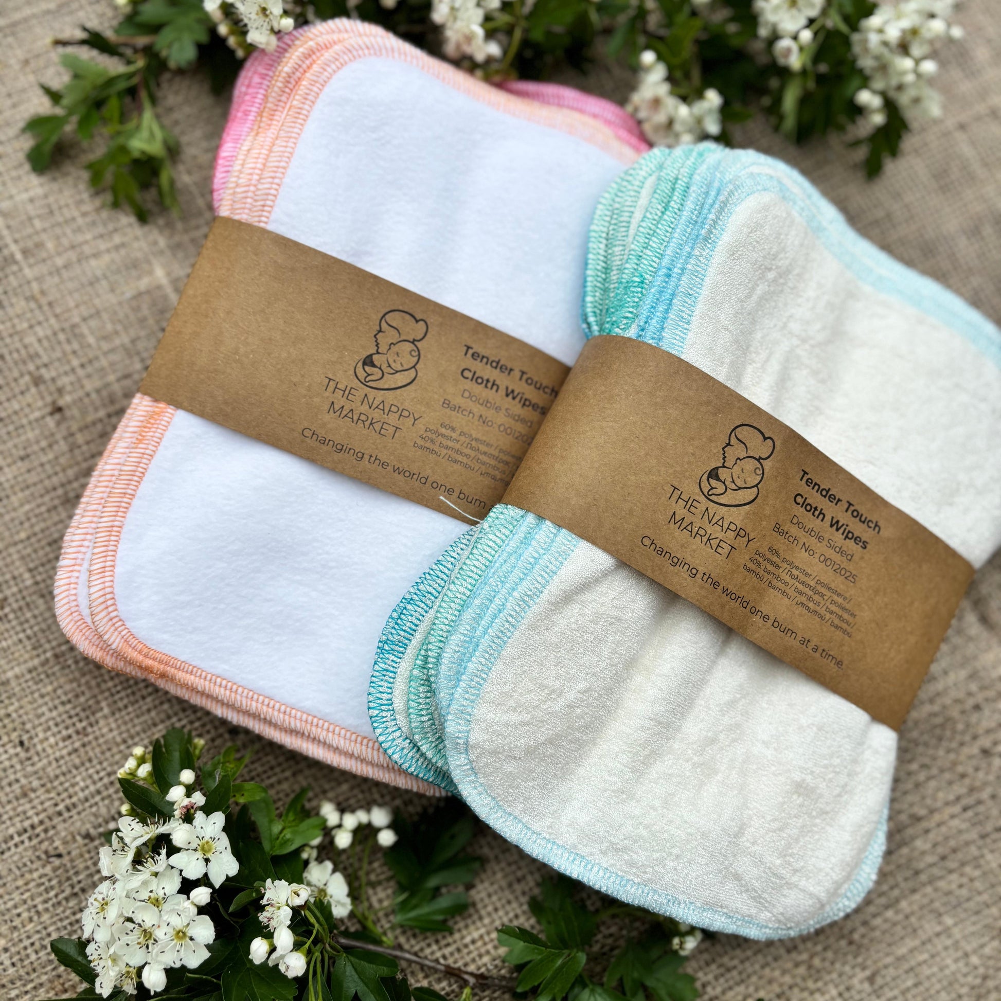 The Nappy Market Tender Touch double sided Cloth Wipes - 12 pack-Accessories-The Nappy Market-Sea Edging-The Nappy Market