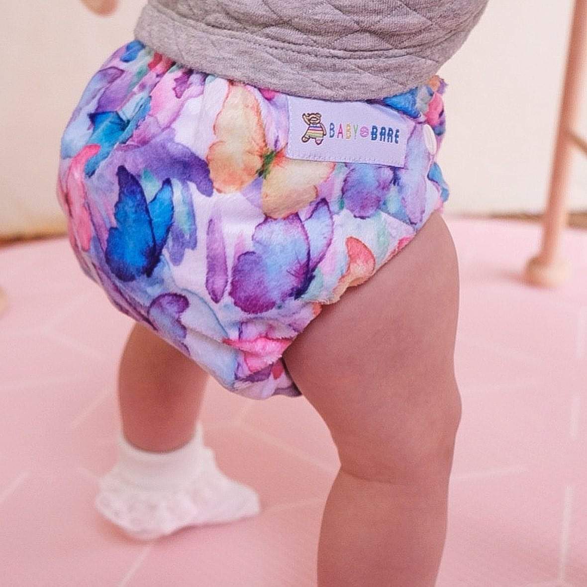 Baby Bare Snap in Pocket Nappy Butterfly Garden-Snap in with Pocket-Baby Bare-Butterfly Garden (Minky)-The Nappy Market