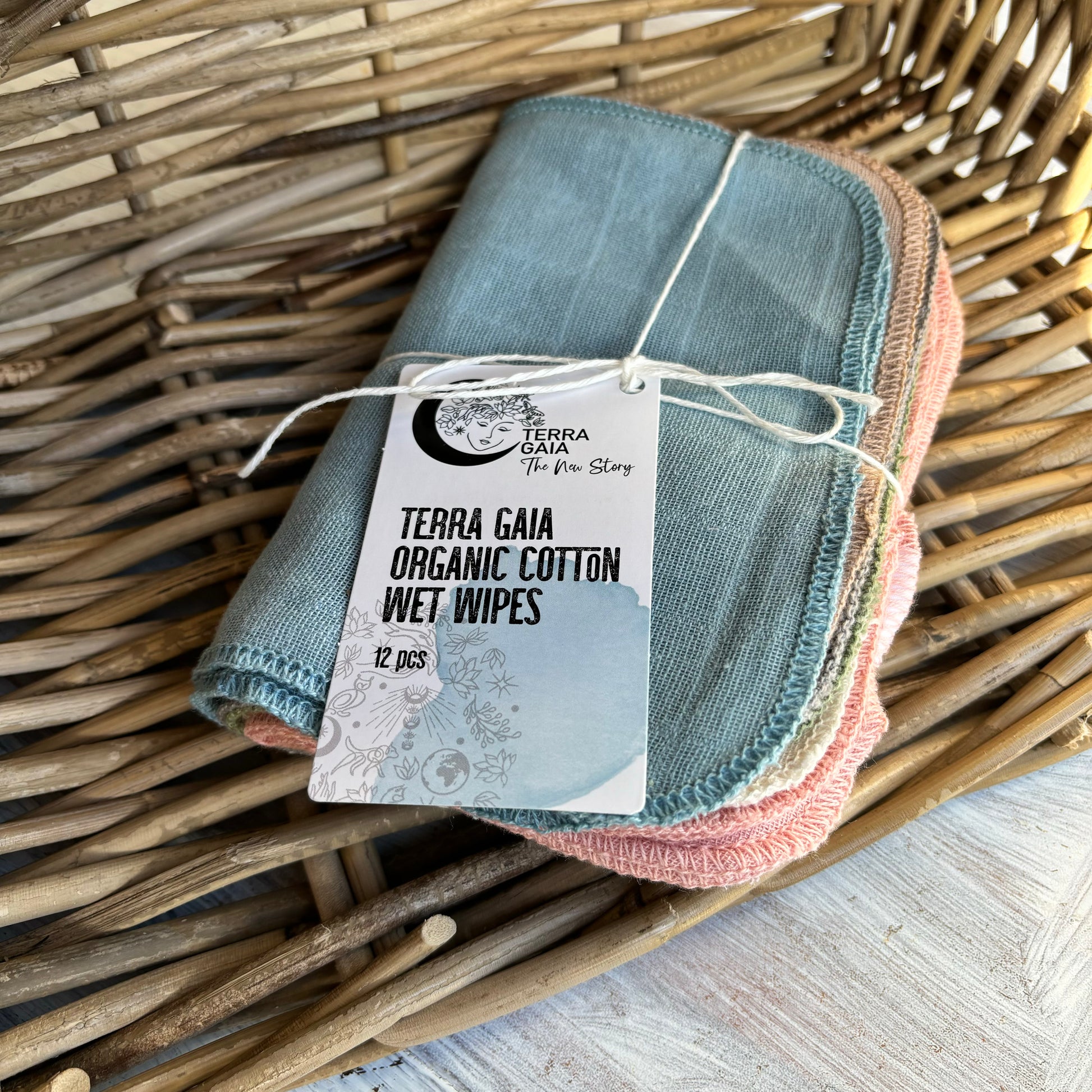 Ellas House Terra Gaia Reusable Organic Cloth Wipes - 12 pack-Accessories-Ella’s House-The Nappy Market