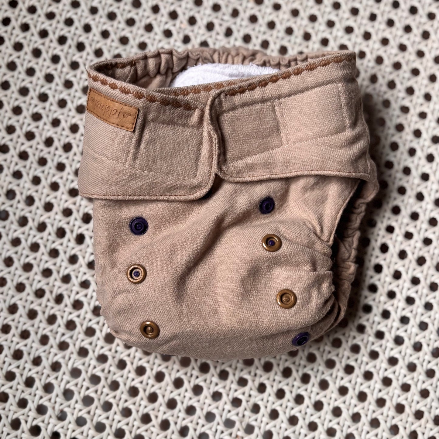 Puppi Diapers Mini One Size Merino Wool Handmade Nappy Cover-Wool Soakers-Puppi-Beige Velcro-The Nappy Market