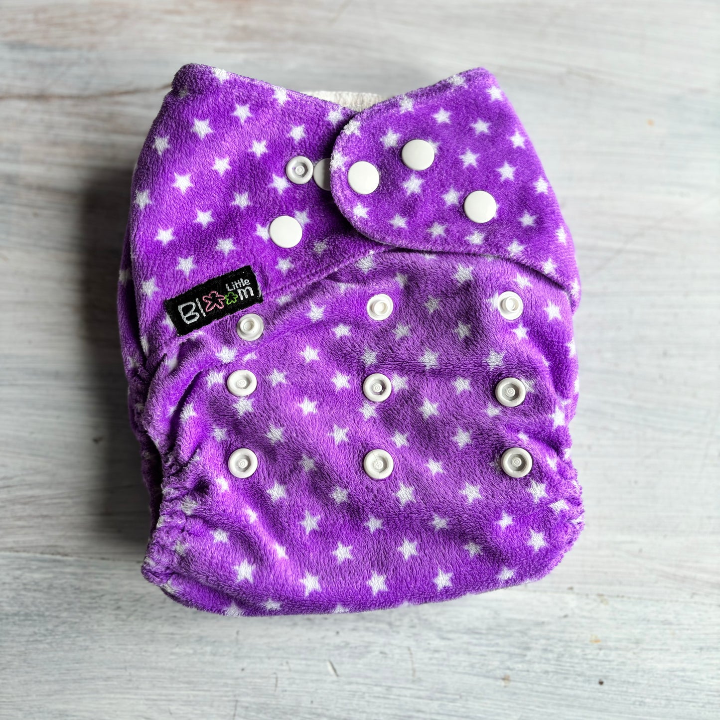 Littles & Bloomz BTP Pocket Nappy-Pocket Nappy-Littles & Bloomz-Purple Stars (Minky)-The Nappy Market