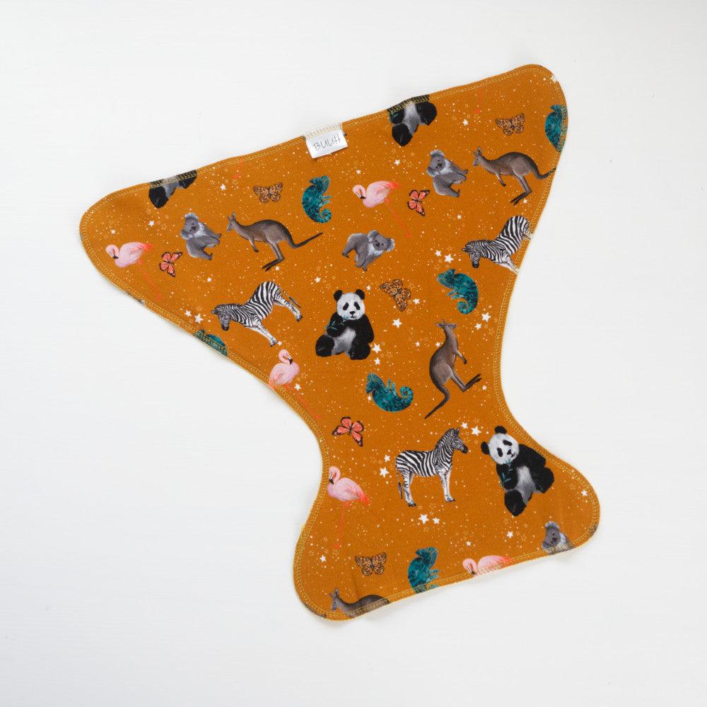 Buuh Tencel Pocket Nappy-Preflat-Buuh-Australian Animals on Mustard-The Nappy Market