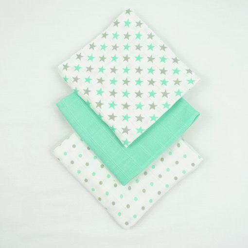 MuslinZ 6 Pack Muslin Squares 70cm Various Patterns (PREORDER - Shipping 15th Jan)-Flat Nappy-MuslinZ-Green Star-The Nappy Market