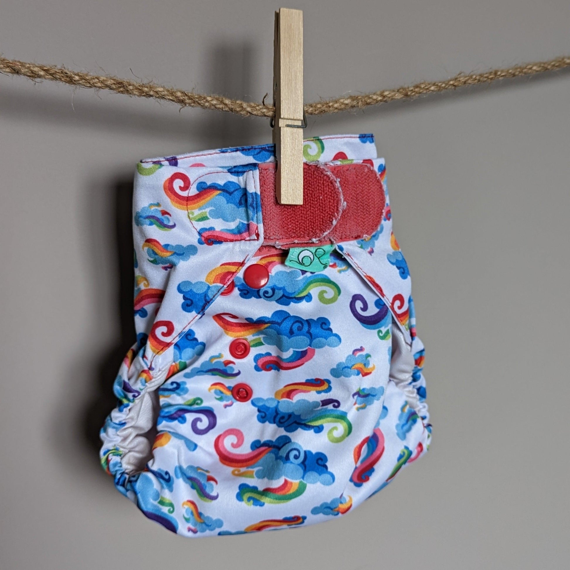 Tots Bots PeeNut Bamboozle Nappy Cover - Size 2-Wrap-Tots Bots-Rainbow Clouds-The Nappy Market