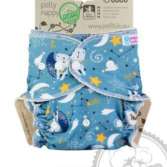 Petit Lulu Maxi Night Nappy Fluffy Organic Snaps-Fitted Nappy-Petit Lulu-Bears on the Moon-The Nappy Market
