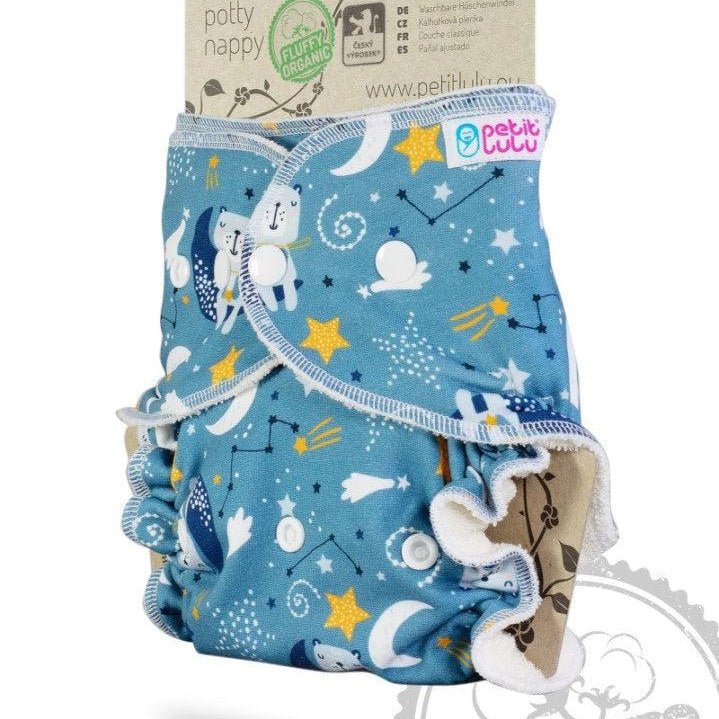Petit Lulu Maxi Night Nappy Fluffy Organic Snaps-Fitted Nappy-Petit Lulu-Faddy Panda-The Nappy Market