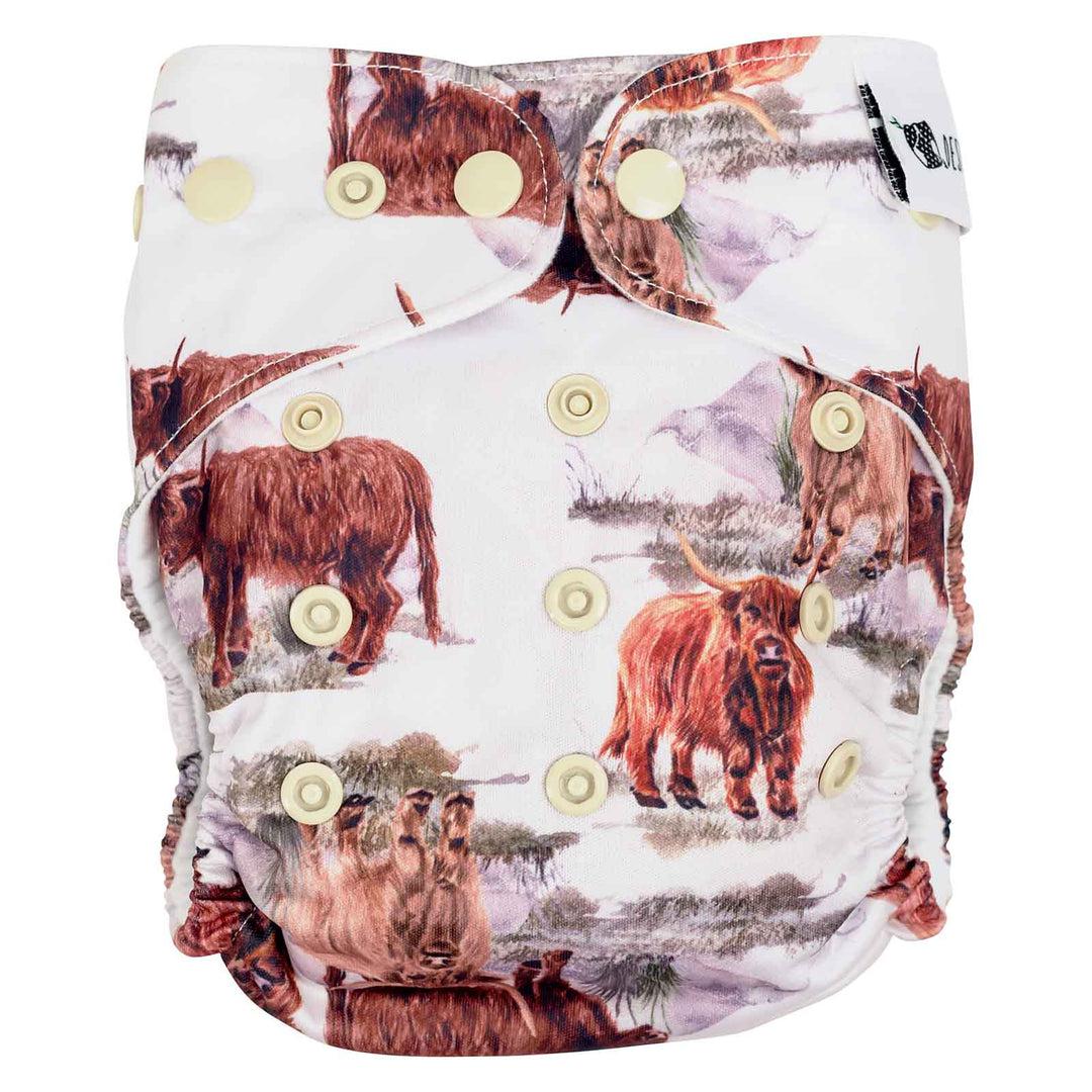 Designer Bums Snap in Pocket Nappy-Snap in with Pocket-Designer Bums-Highland Cows-The Nappy Market