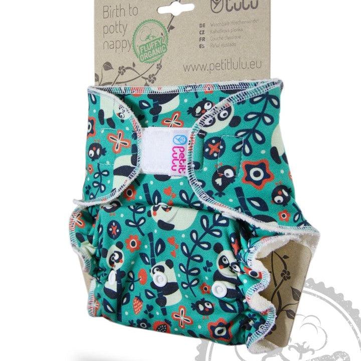 Petit Lulu Maxi Night Nappy Fluffy Organic Velcro-Fitted Nappy-Petit Lulu-Faddy Panda-The Nappy Market