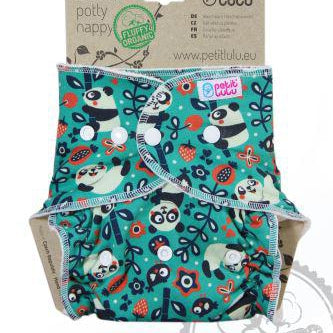 Petit Lulu Maxi Night Nappy Fluffy Organic Snaps-Fitted Nappy-Petit Lulu-Faddy Panda-The Nappy Market
