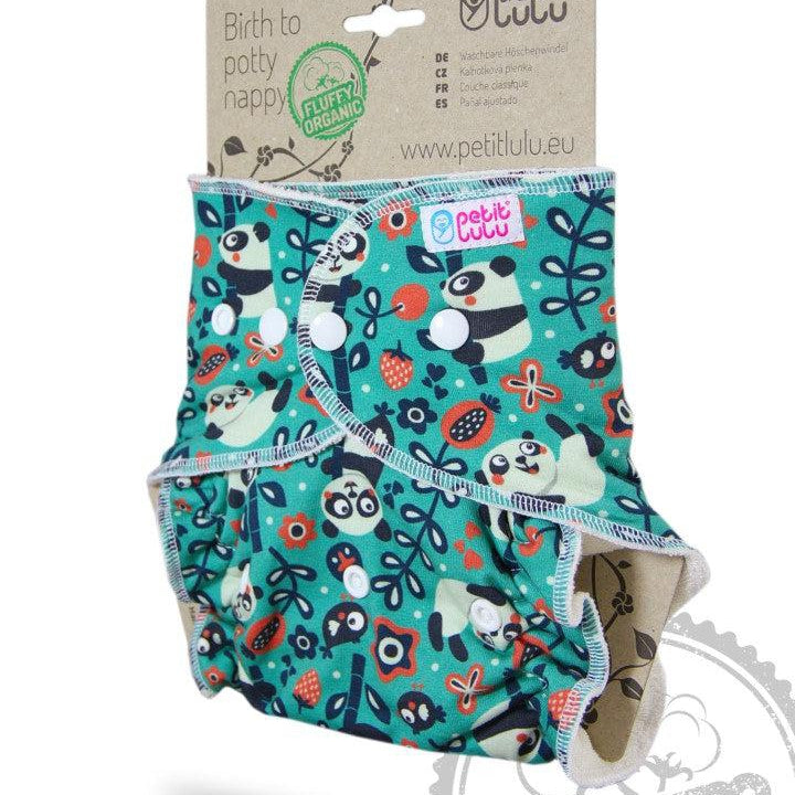 Petit Lulu Maxi Night Nappy Fluffy Organic Snaps-Fitted Nappy-Petit Lulu-Faddy Panda-The Nappy Market