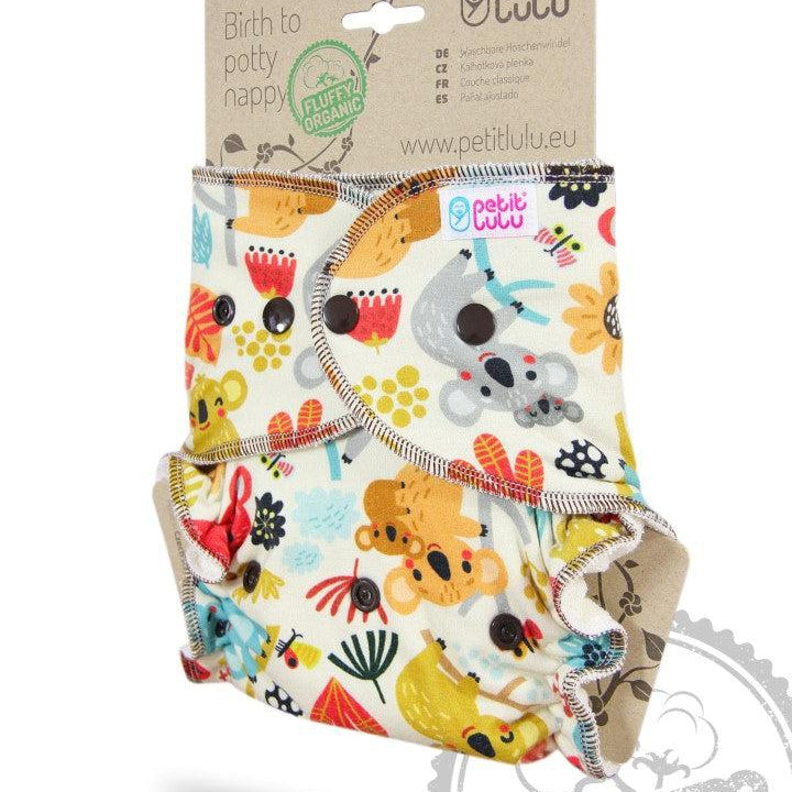 Petit Lulu Maxi Night Nappy Fluffy Organic Snaps-Fitted Nappy-Petit Lulu-Faddy Panda-The Nappy Market
