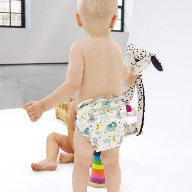 Petit Lulu Maxi Night Nappy Fluffy Organic Snaps-Fitted Nappy-Petit Lulu-Faddy Panda-The Nappy Market