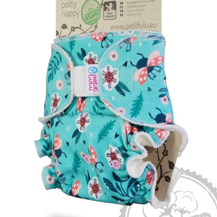 Petit Lulu Maxi Night Nappy Fluffy Organic Velcro-Fitted Nappy-Petit Lulu-Ladybirds in the Meadow-The Nappy Market