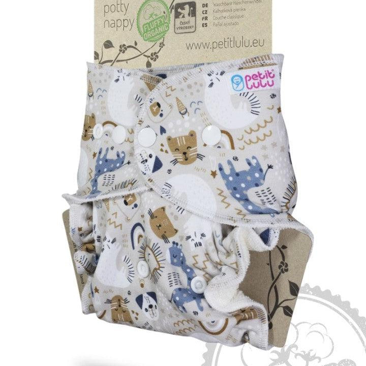 Petit Lulu Maxi Night Nappy Fluffy Organic Snaps-Fitted Nappy-Petit Lulu-Faddy Panda-The Nappy Market