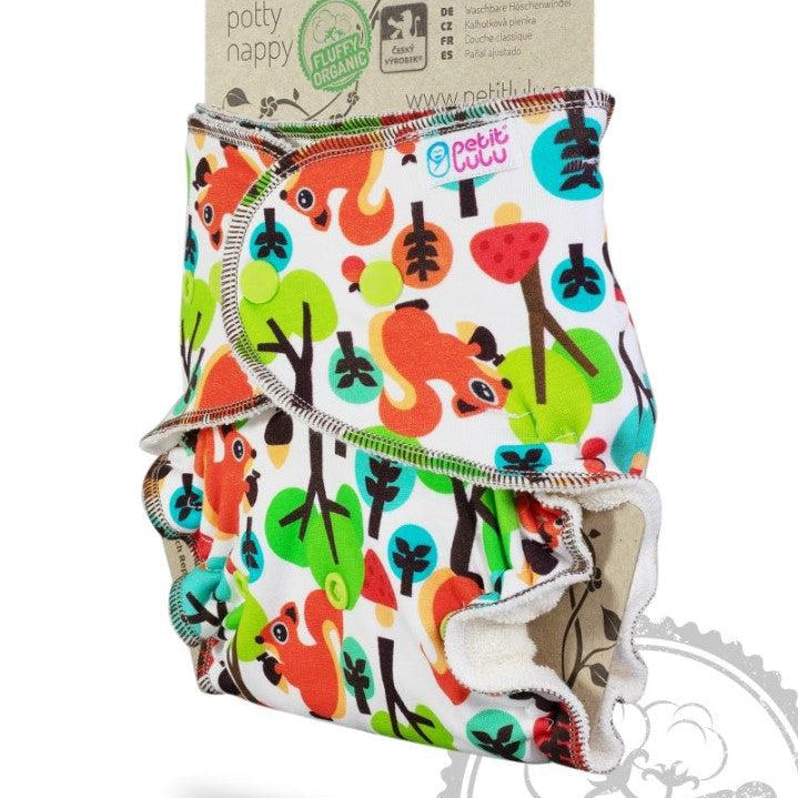 Petit Lulu Maxi Night Nappy Fluffy Organic Snaps-Fitted Nappy-Petit Lulu-Faddy Panda-The Nappy Market