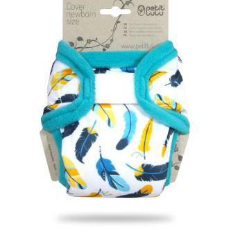 Petit Lulu Newborn Nappy Cover-Nappy Cover-Petit Lulu-Turquoise Feathers-The Nappy Market