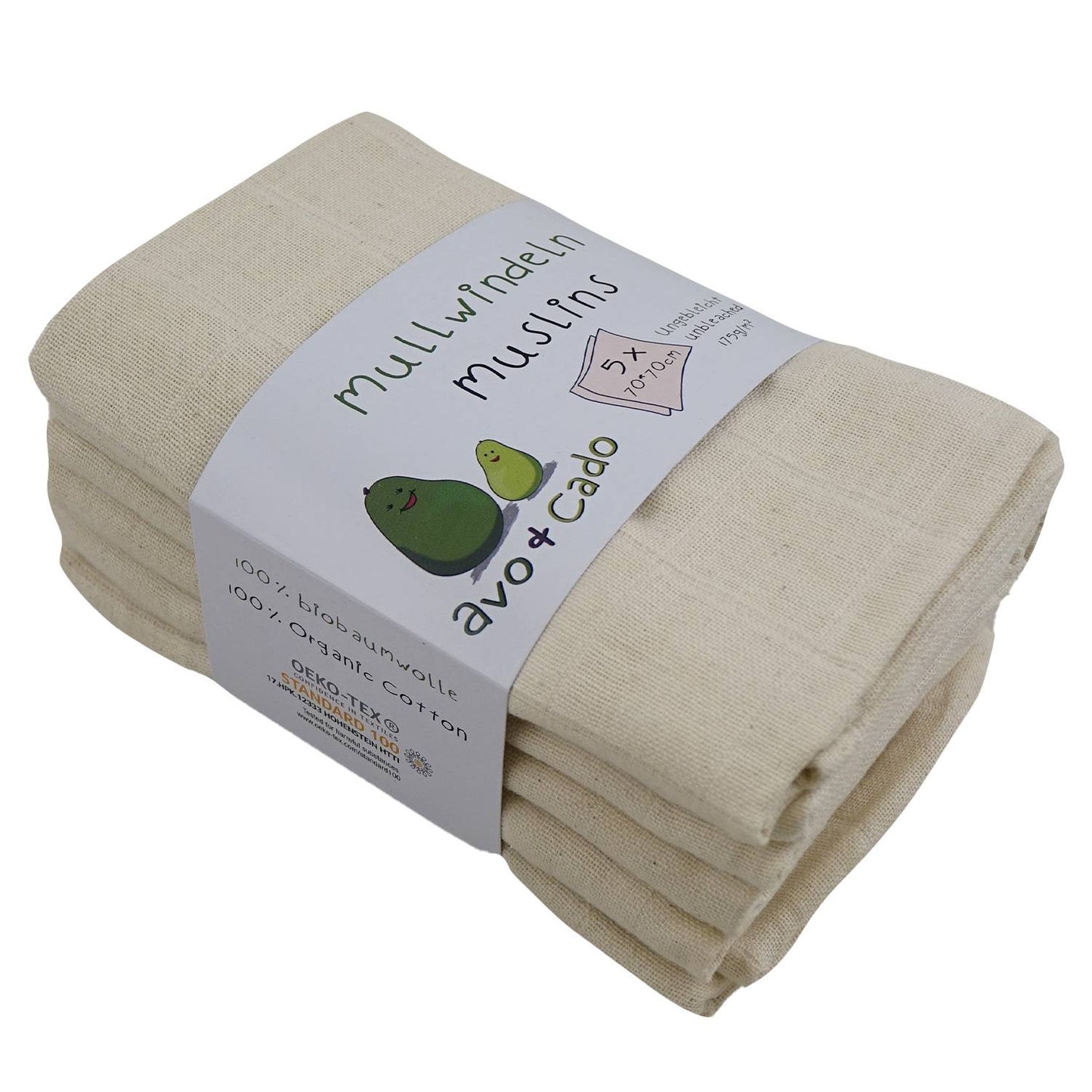 Avo & Cado muslin nappy 70x70cm - 5 pack-Flats & Inserts-Avo & Cado-The Nappy Market