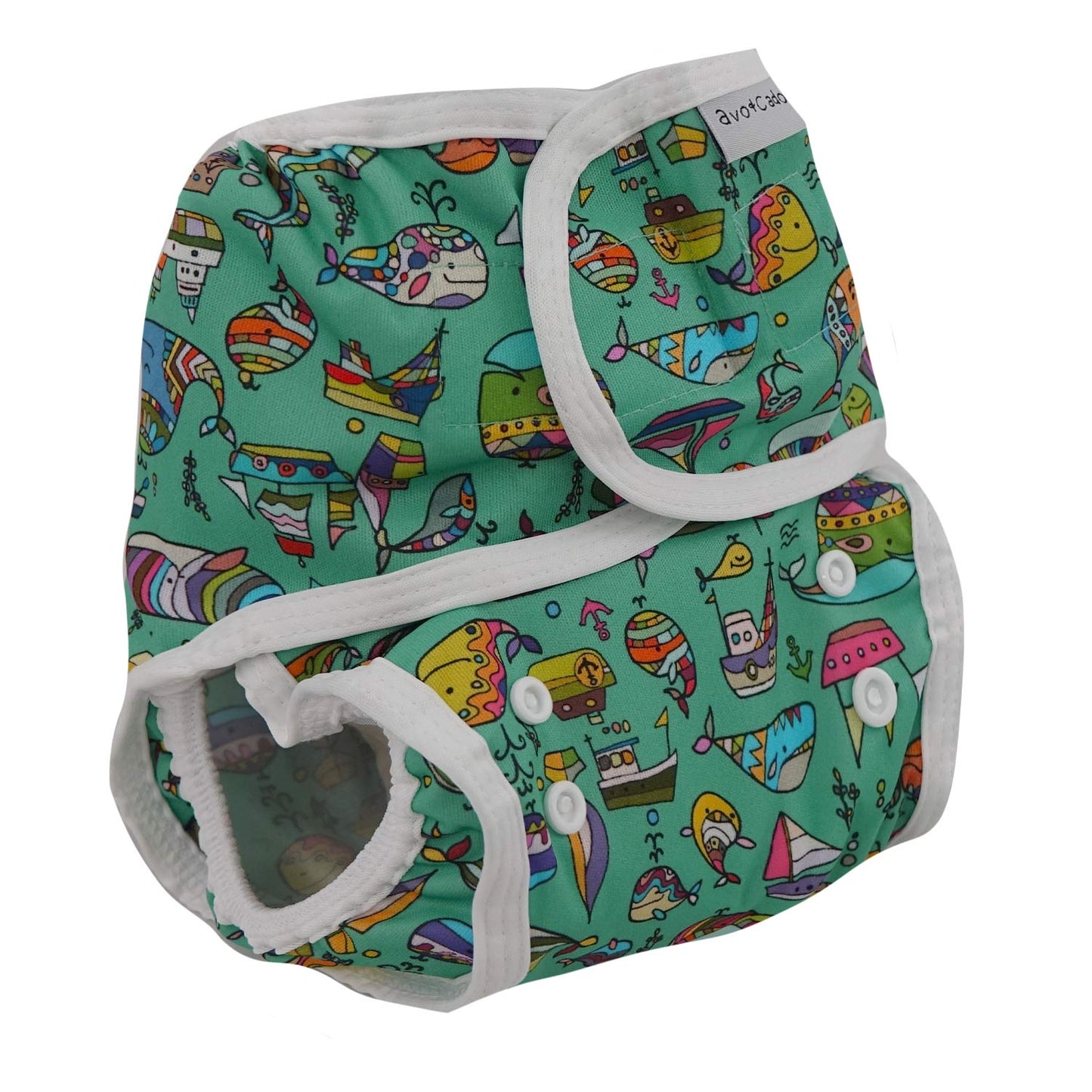 Avo & Cado Nappy Cover with Velcro-Wrap-Avo & Cado-Groovy Whales-The Nappy Market