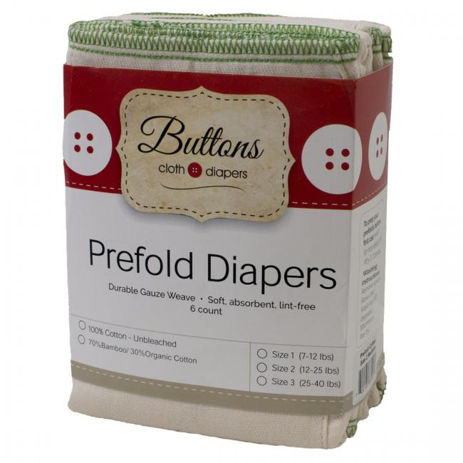 Button Diapers Cotton / Bamboo Prefolds - 6 Pack-Flat Nappy-Buttons-The Nappy Market