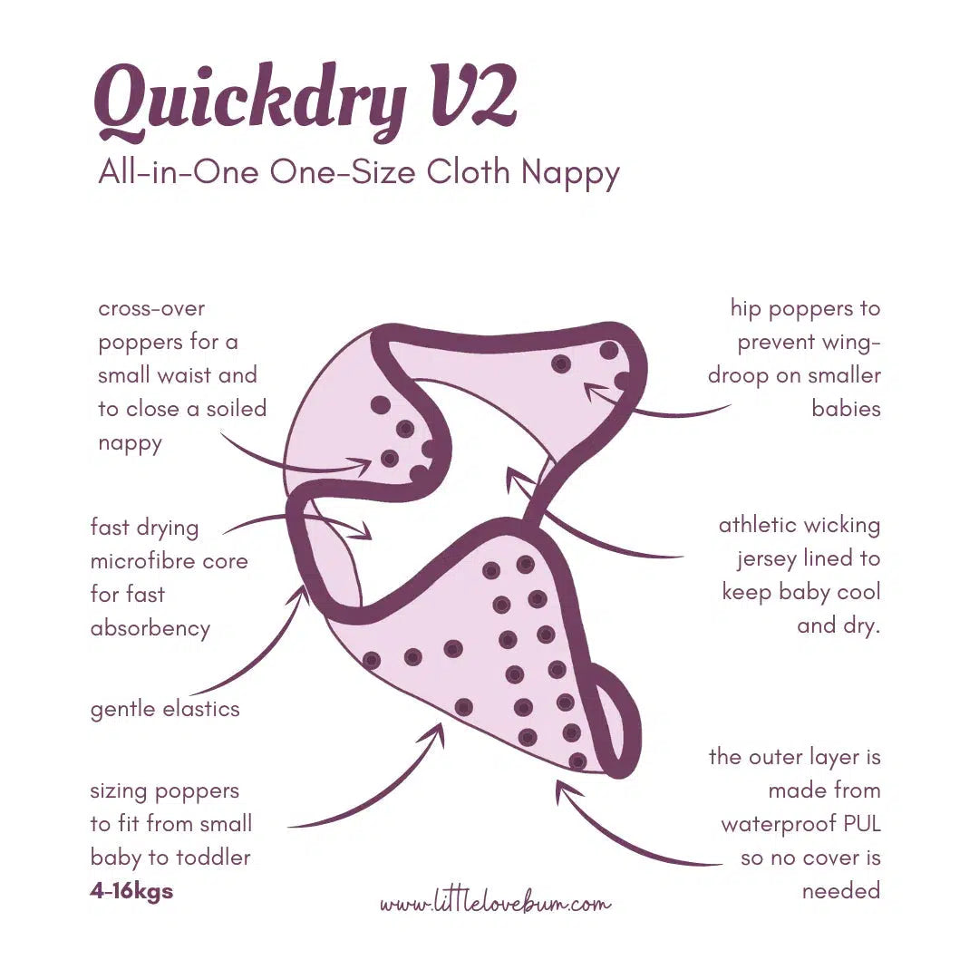 Little Love Bum - Quickdry V2 All-in-One Nappy-All In One Nappy-Little Love Bum-Akiho-The Nappy Market