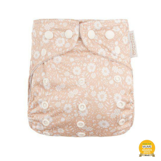 Modern Cloth Nappy Pearl Pocker All in One Nappy Flower Power Peach-All In One Nappy-Modern Cloth Nappy-The Nappy Market