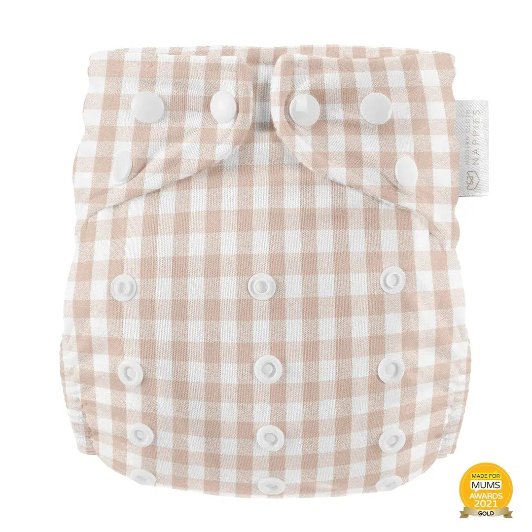 Modern Cloth Nappy Pearl Pocker All in One Nappy Stone Gingham-All In One Nappy-Modern Cloth Nappy-The Nappy Market