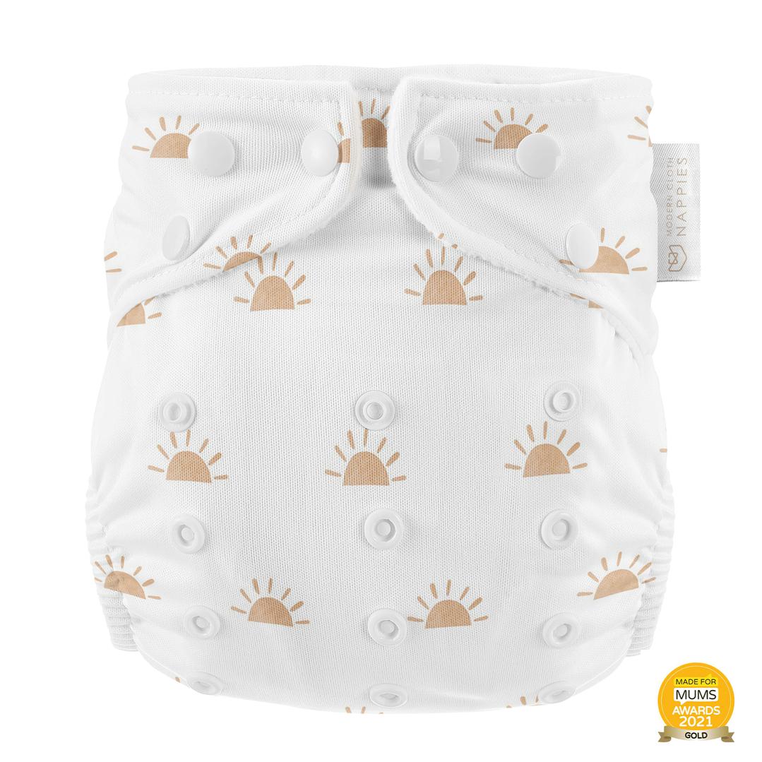 Modern Cloth Nappy Pearl Pocker All in One Nappy Sunnies-All In One Nappy-Modern Cloth Nappy-White with Camel-The Nappy Market