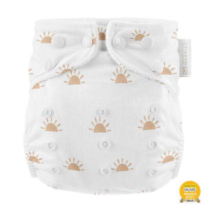 Modern Cloth Nappy Pearl Pocker All in One Nappy Sunnies-All In One Nappy-Modern Cloth Nappy-White with Camel-The Nappy Market