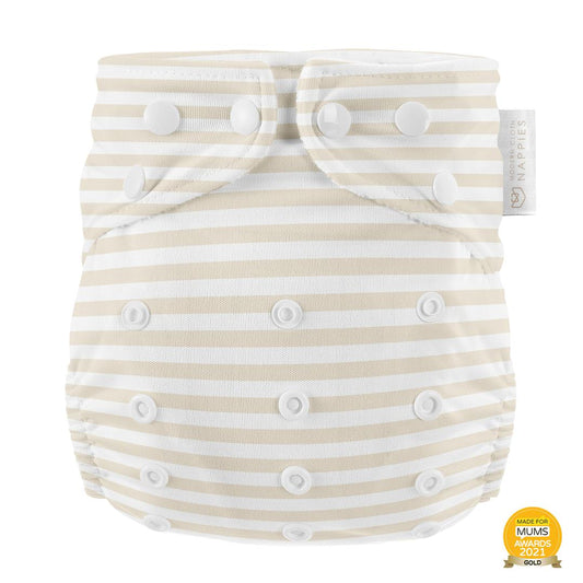 Modern Cloth Nappy Pearl Pocker All in One Nappy Linen Stripes-All In One Nappy-Modern Cloth Nappy-The Nappy Market